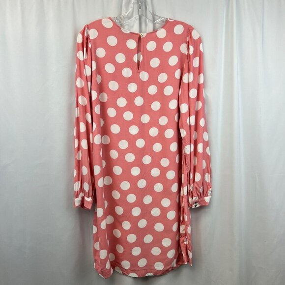 Loft Long Sleeve Polka Dot Shift Dress Pink/White Womens Size Medium Above Knee - Picture 7 of 9